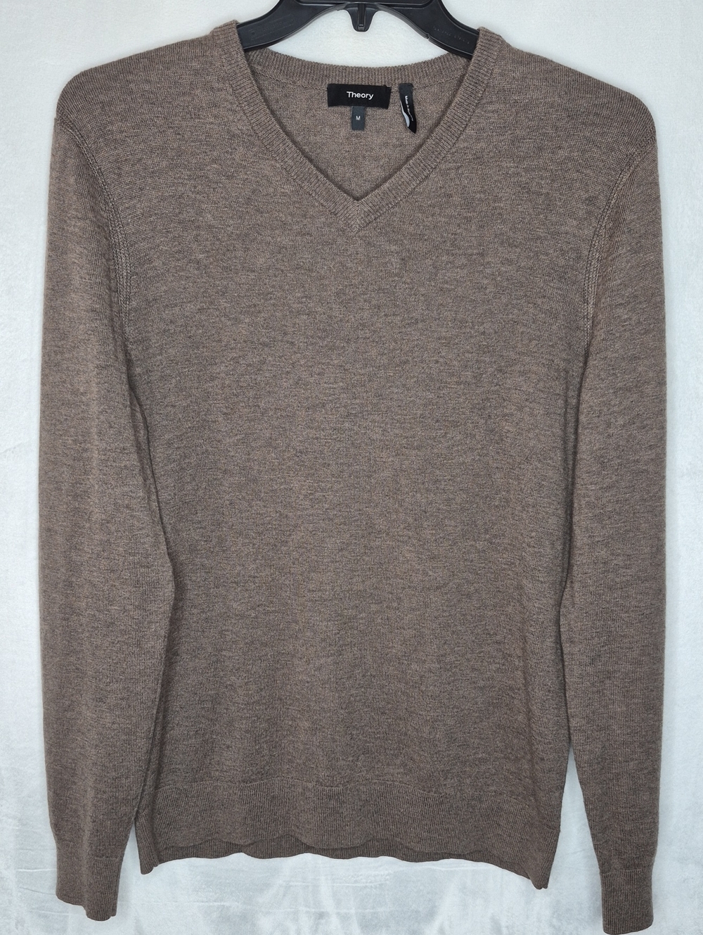 Theory Men's Taupe Brown Premium Merino Wool Blend V-Neck Sweater M